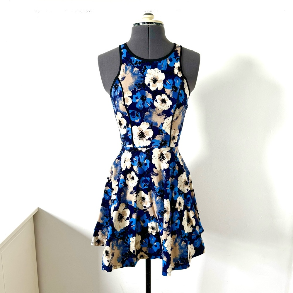 Modiste Blue Floral Print Fit and Flare Mini Dress sz XS